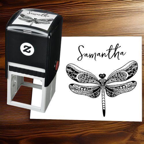 Custom Name and Elegant Dragonfly Self_inking Stamp