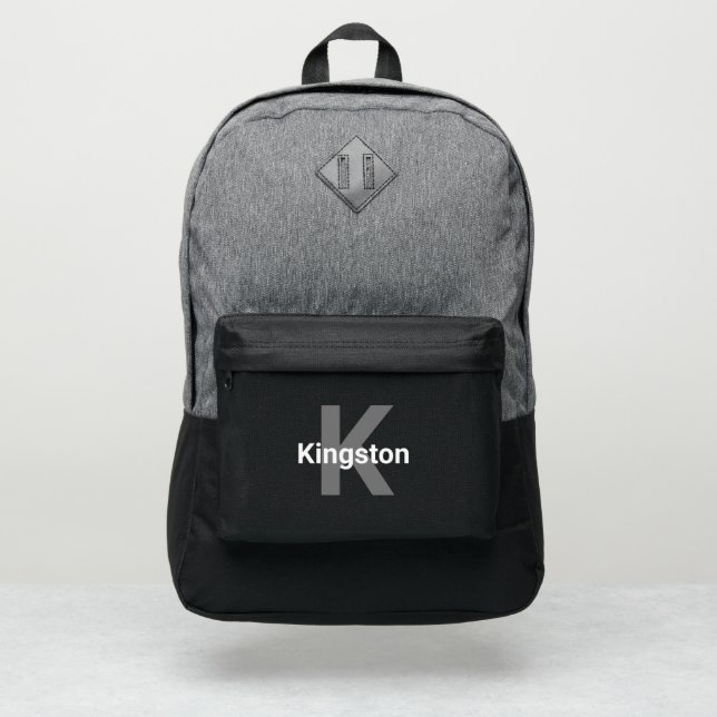 Custom Name and Gray Monogram Port Authority® Backpack (Front)