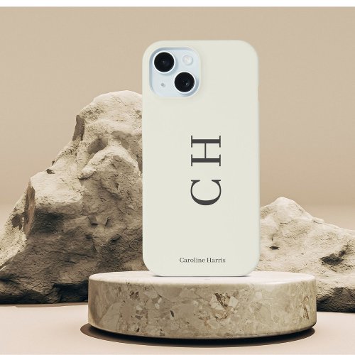 Custom Name and Initial Minimalist Ecru White iPhone 15 Case