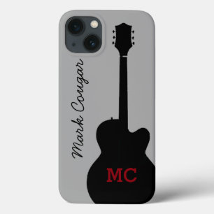 Custom Name and Initials Black Rock Guitar iPhone 13 Case