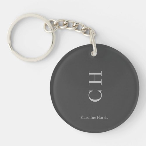 Custom Name and Initials Elegant Design Dark Grey Keychain