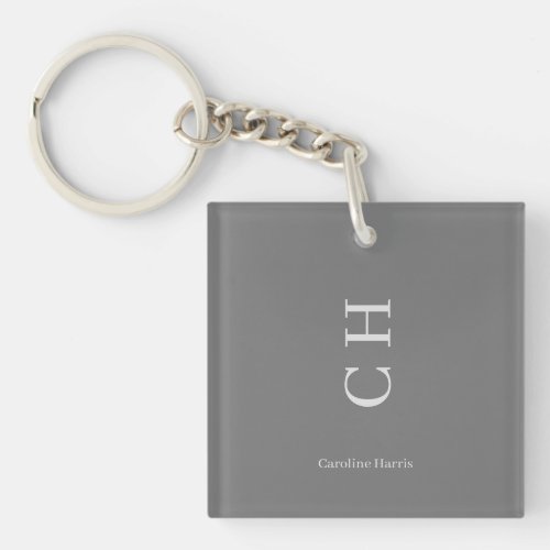 Custom Name and Initials Elegant Design Grey Keychain