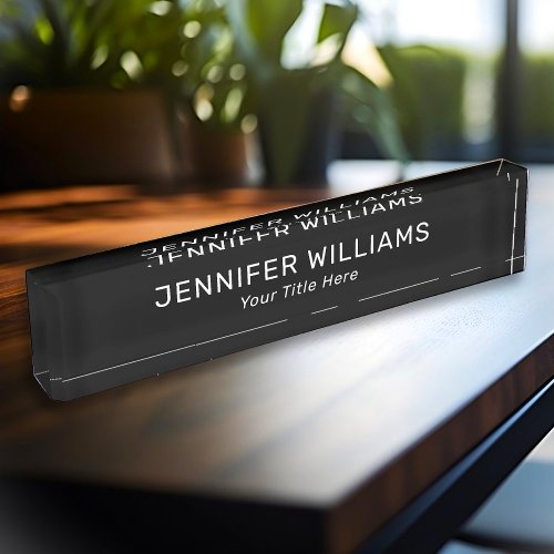 Custom Name And Job Title Elegant Black And White Desk Name Plate