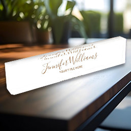 Custom Name And Job Title Elegant White Desk Name Plate