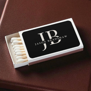 Custom Name and Monogram Black and Ivory Beige Matchboxes
