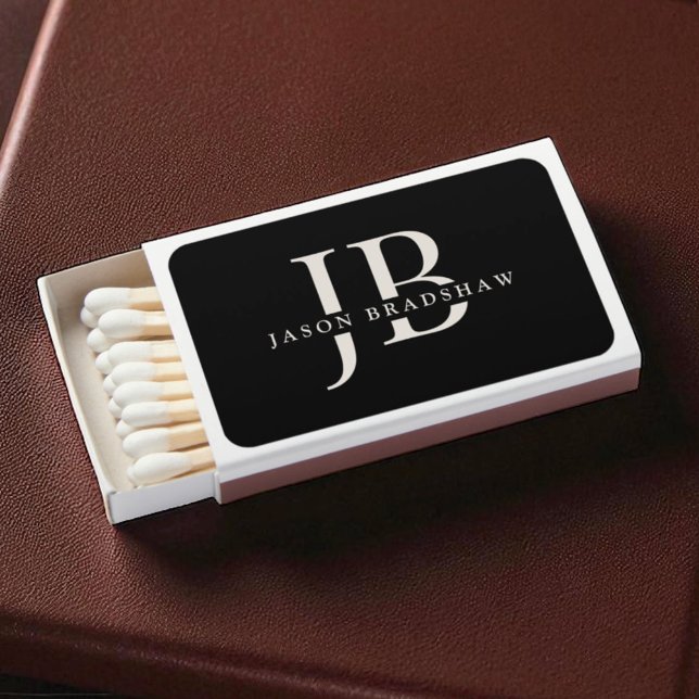 Custom Name and Monogram Black and Ivory Beige Matchboxes (Creator Uploaded)