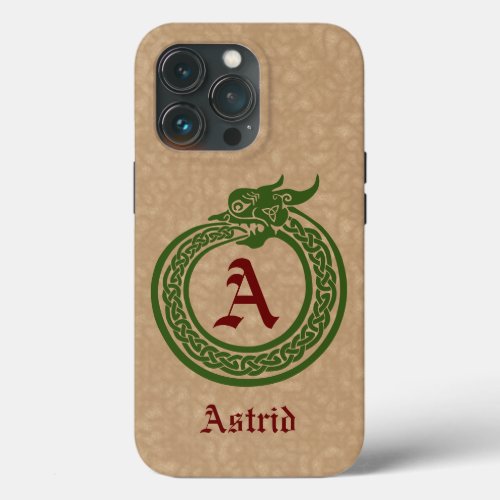 Custom Name and Monogram Celtic Style Ouroboros iPhone 13 Pro Case