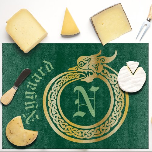 Custom Name and Monogram Celtic Style Ouroboros Cutting Board