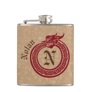 Custom Name and Monogram Celtic Style Ouroboros Flask