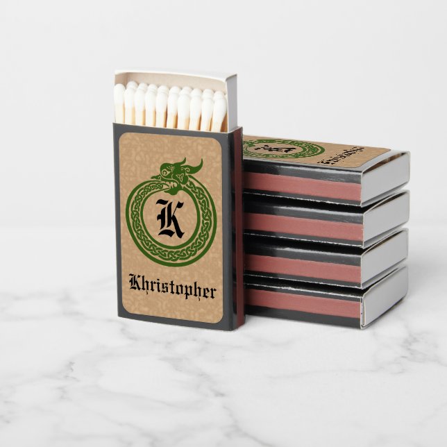 Custom Name and Monogram Celtic Style Ouroboros Matchboxes (Stacked)