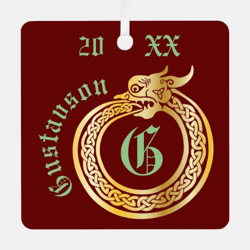 Custom Name and Monogram Celtic Style Ouroboros Metal Ornament