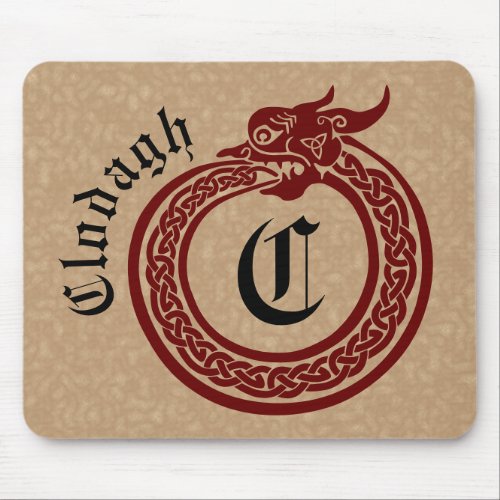 Custom Name and Monogram Celtic Style Ouroboros Mouse Pad