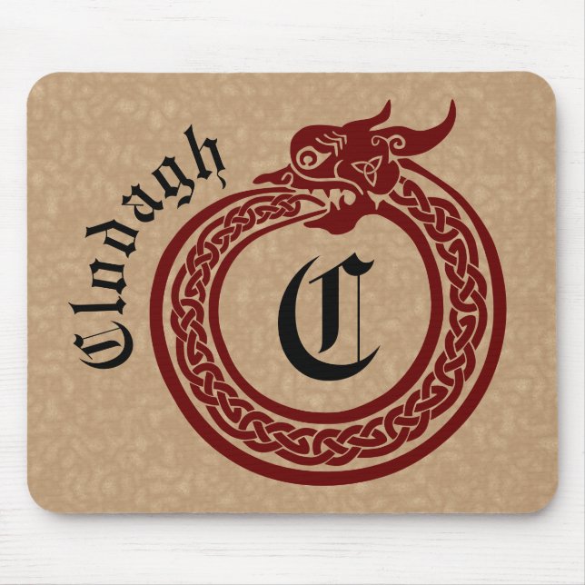 Custom Name and Monogram Celtic Style Ouroboros Mouse Pad (Front)