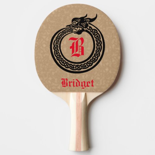 Custom Name and Monogram Celtic Style Ouroboros Ping Pong Paddle