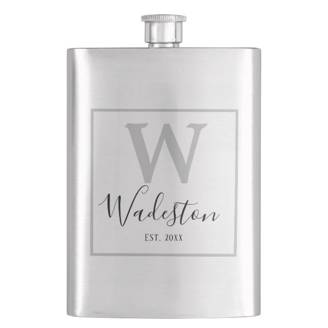 Custom Name and Monogram Established Flask (Front)