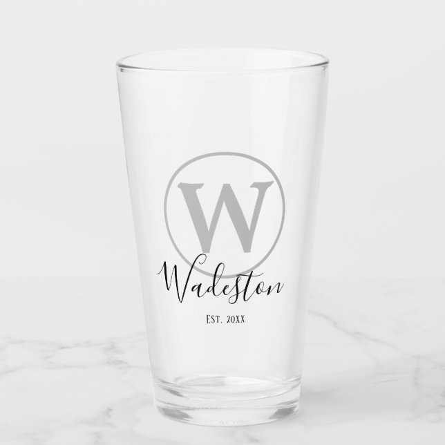 Custom Name and Monogram Established Glass (Front)