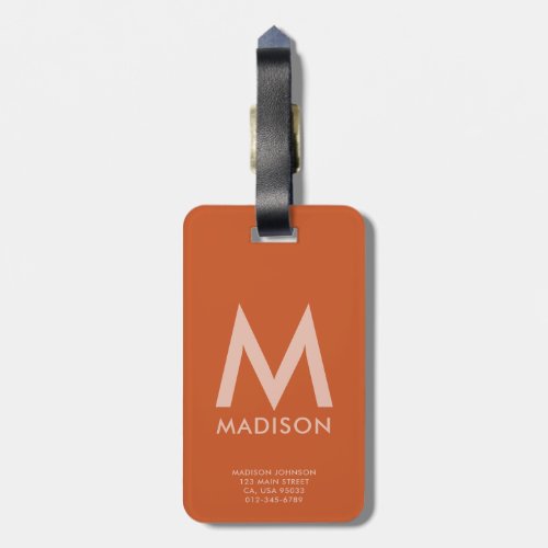 Custom Name and Monogram  Modern Minimalist Luggage Tag