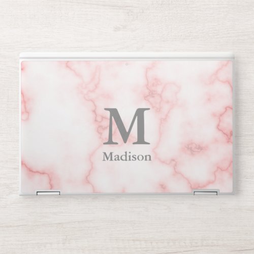 Custom Name and Monogram on Faux Pink Marble HP Laptop Skin