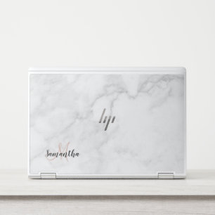Custom Name and Monogram White Marble HP Laptop Skin
