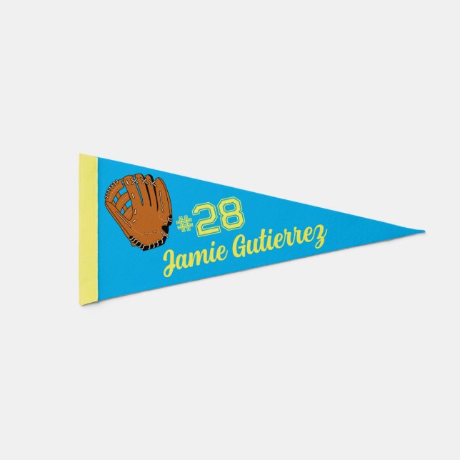 Custom Name and Number Baseball Sports Pennant Flag (Front)