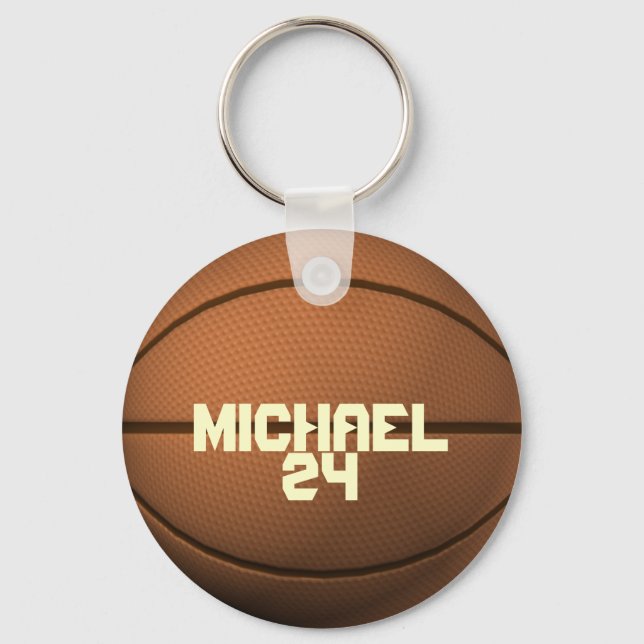 Custom Name and Number Basketball Keychain (Front)