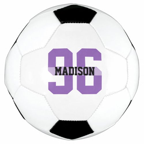 Custom Name and Number Cool Modern Purple Soccer Ball