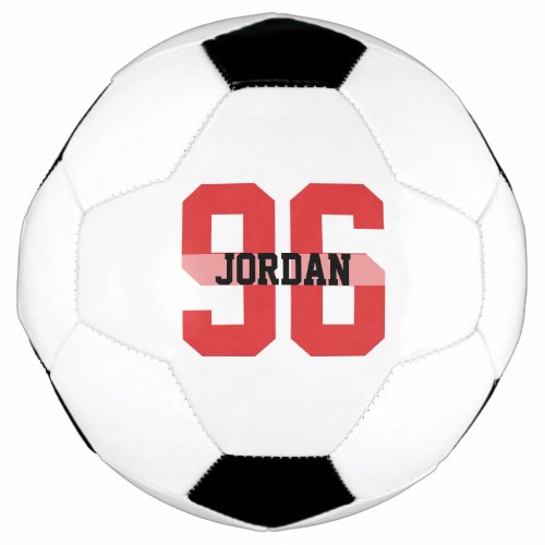 Custom Name and Number Cool Modern Red Soccer Ball