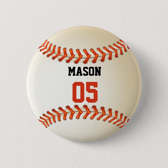 Custom Name and Number Template Baseball Sports Pinback Button (Front)