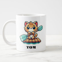Custom name and personalized rowing cute cat