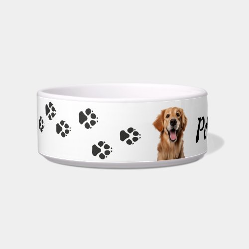 Custom Name and Photo Golden Retirever Pet, Dog Bowl
