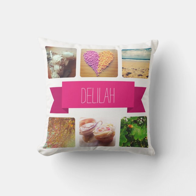 Custom Name and Photo Instagram Throw Pillow (Front)