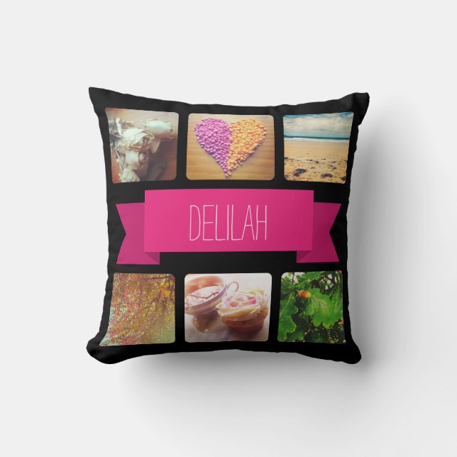Custom Name and Photo Instagram Throw Pillow (Front)