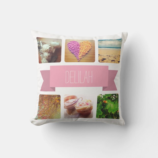 Custom Name and Photo Instagram Throw Pillow (Front)