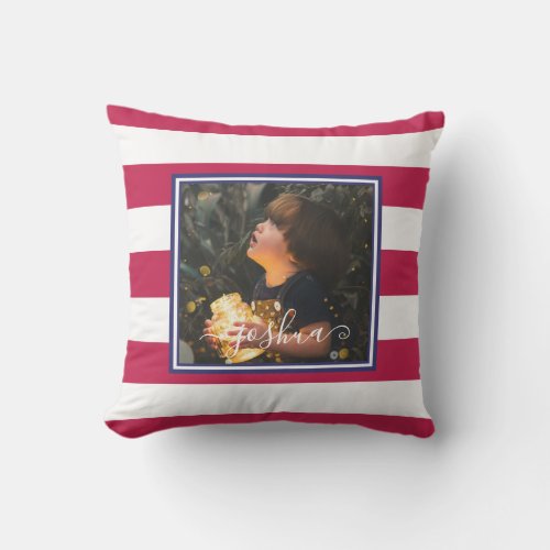 Custom Name and Photo Red White Blue Outdoor Pillow