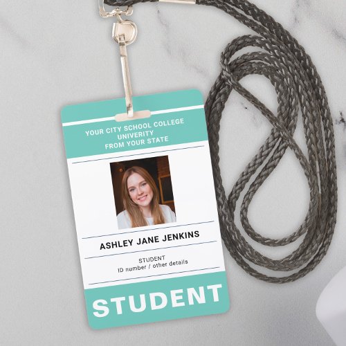 Custom name and photo school college student ID Badge