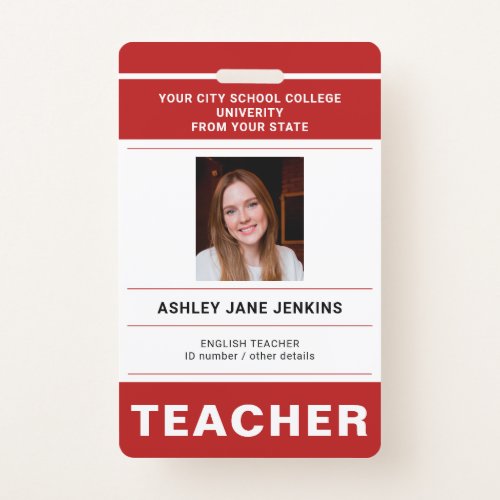 Custom name and photo school college teacher ID Badge
