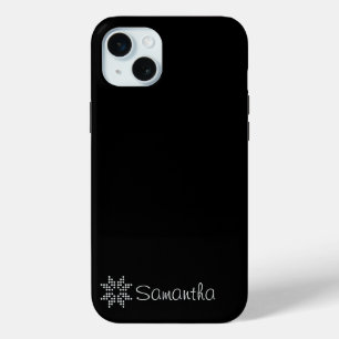 Custom Name and Poinsettia Art, Black iPhone 15 Plus Case
