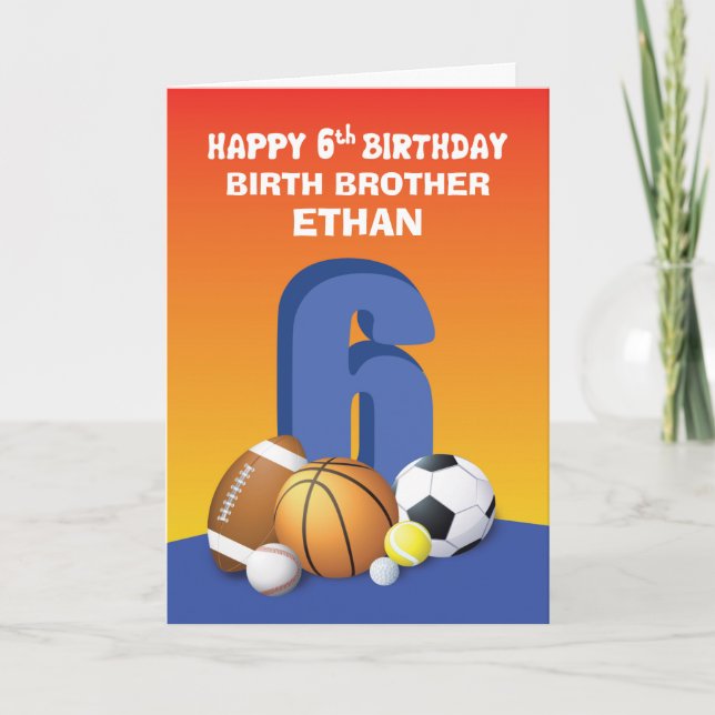 Custom Name and Relation Boy 6th Birthday Sports Card (Front)
