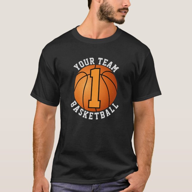 Custom Name and Team with Basketball Number 1 T-Shirt (Front)