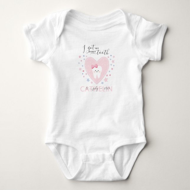 Custom name and teething date Baby Girl Outfit Baby Bodysuit (Front)