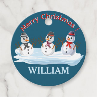 Custom name and text Merry Christmas snowmen Favor Tags