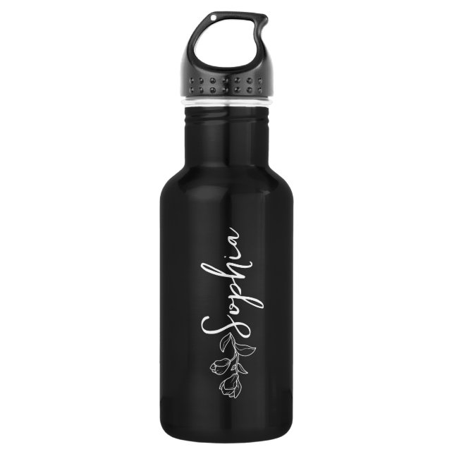 Custom name and Text on Black Stainless Steel Water Bottle (Front)