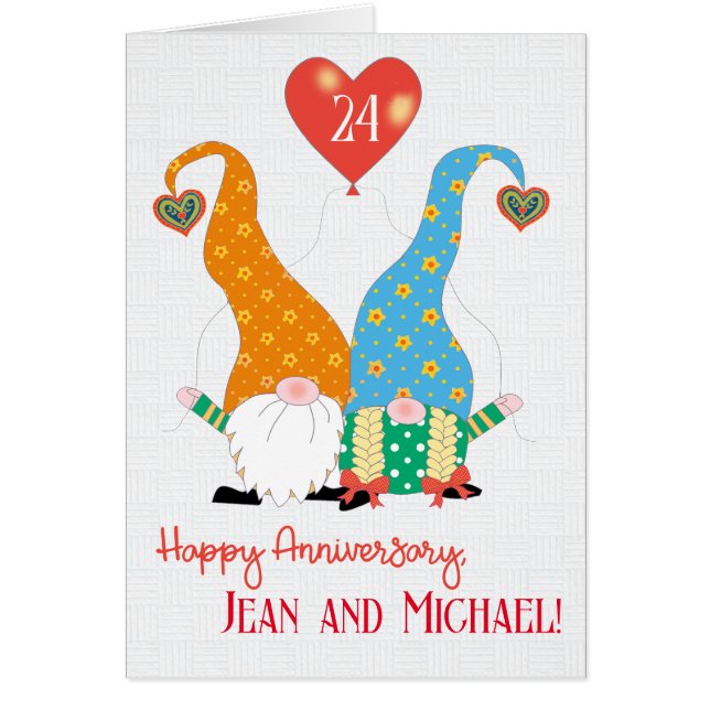 Custom Name and Year Anniversary with Gnomes Cards (Front)
