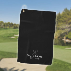 Custom Name And Year Golf Clubs Black And White Golf Towel