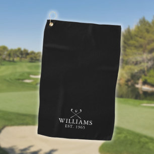 Custom Name And Year Golf Clubs Black And White Towel