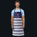 Custom Name and Year Nautical  Apron<br><div class="desc">Accessorize your kitchen with this white,  striped nautical beach house or lake house apron,  featuring an anchor graphic and stripes,  with customizable name and established year.  For further customization,  please click the "Edit Using Design Tools" link and use the design tool to modify this template.</div>
