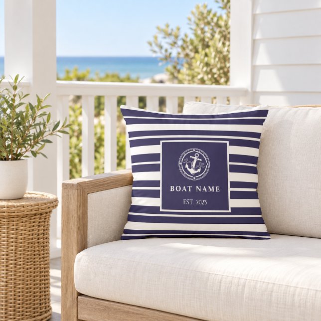 Custom Name and Year Nautical  Throw Pillow (Creator Uploaded)