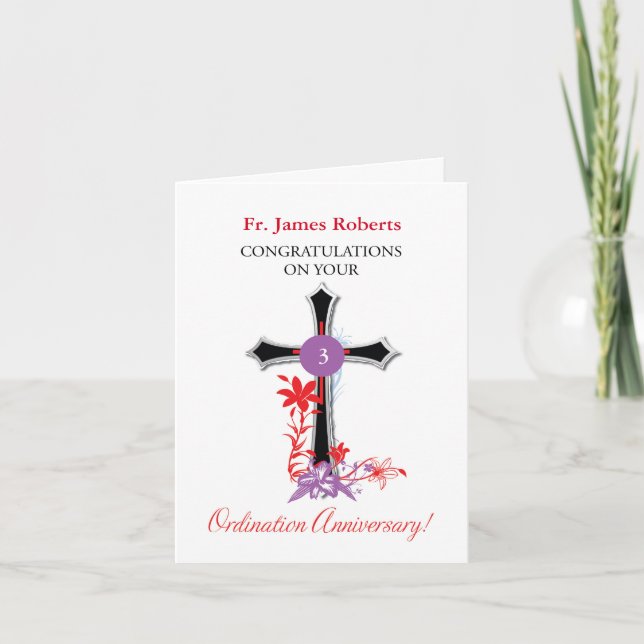 Custom Name and Year Priest Ordination Anniversary Card (Front)