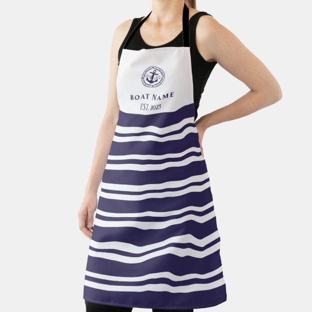 Custom Name and Year White Nautical  Apron (Insitu)