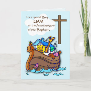 Custom Name Anniversary of Baptism Boy Noah's Ark Card